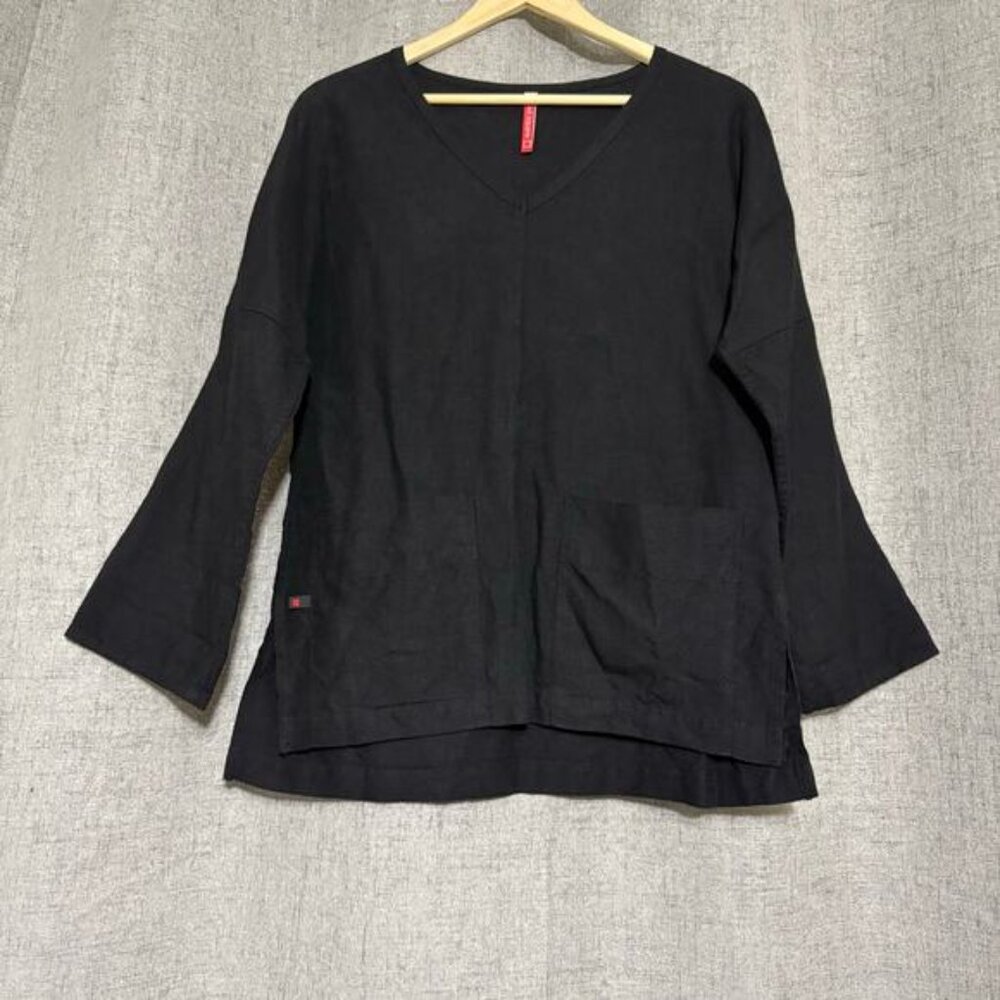 Red Square Women Top XXS Black 100% Linen Babette Lagenlook Oversized